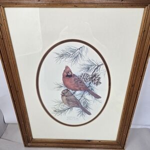 Cardinals Perched On A Branch Pinecone Watercolor Print By Nancy Shumaker Pallan